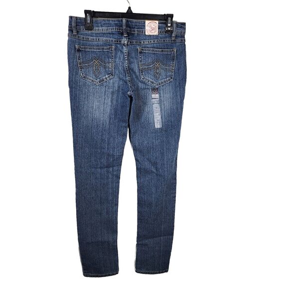 SO Junior's Womens Jeans Size 9 Blue Aquarius Skinny Leg Denim Low Rise Med Wash - Picture 2 of 9